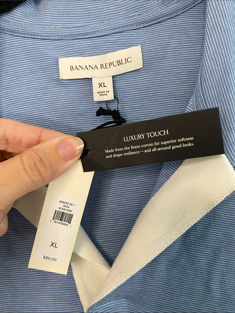 Banana Republic NWT Luxury-Touch Stripe Blue Stripe Polo Cotton Shirt XL