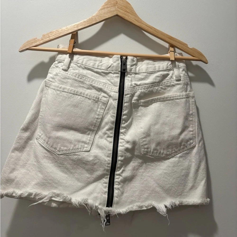 All Saints White Denim Skirt with Black Zipper