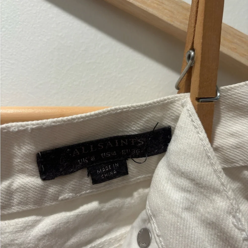 All Saints White Denim Skirt with Black Zipper