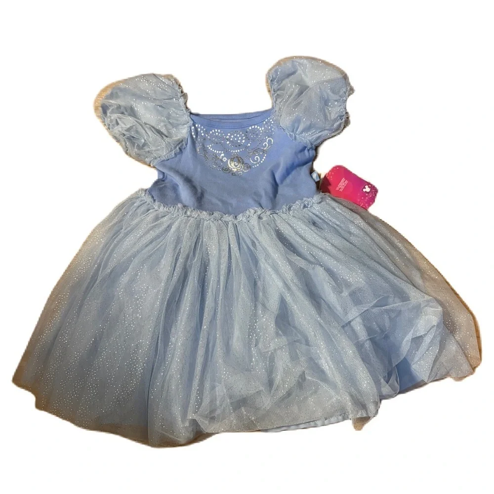Disney Cinderella Tulle Princess Dress Kids NEW 2T 3T 4T 5T Blue Puff Sleeve