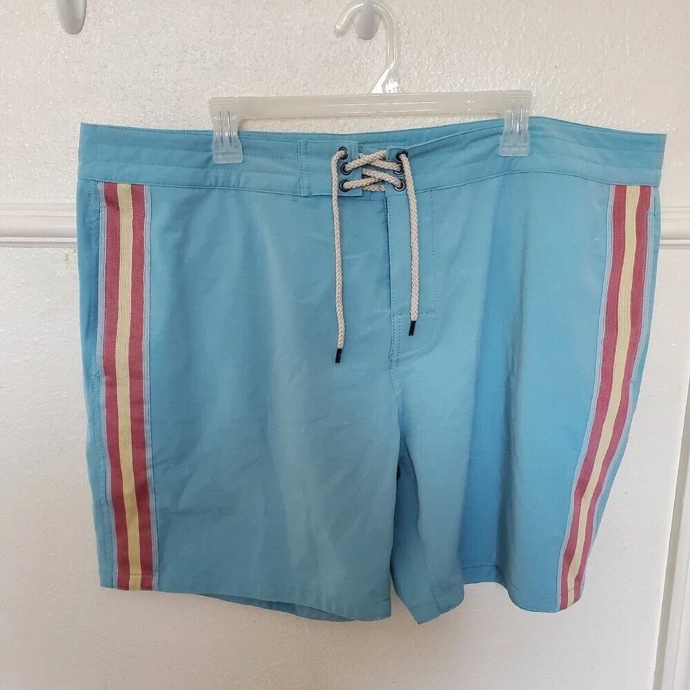 Faherty Men's Retro Board Shorts Swim Surf Stripe Blue Size 42 $98