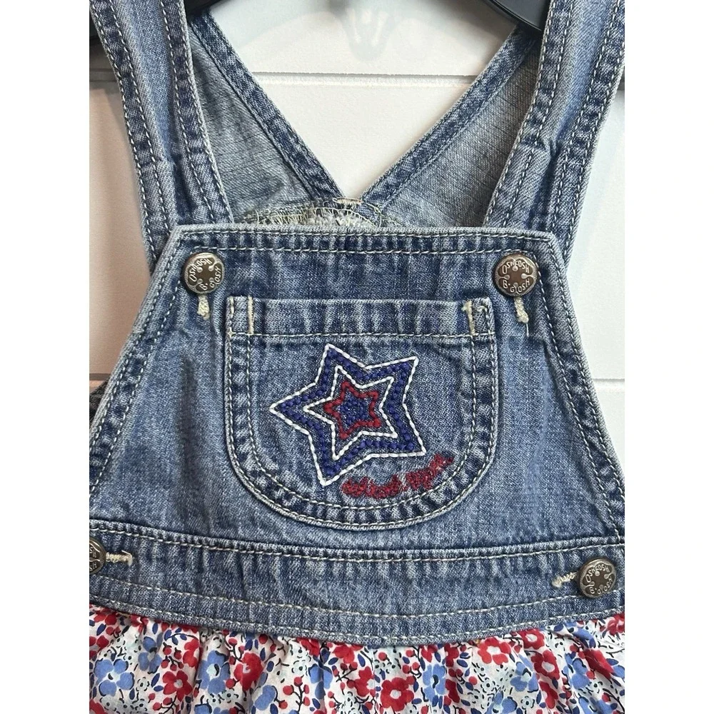 OshKosh B'gosh Vestbak Bib Overall Jumper Dress Tiered - 18M - Red/White/Blue