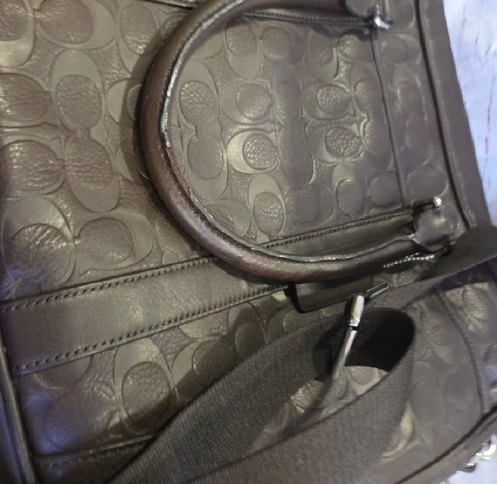 COACH Brown Slim Leather Laptop Briefcase with Shoulder Strap