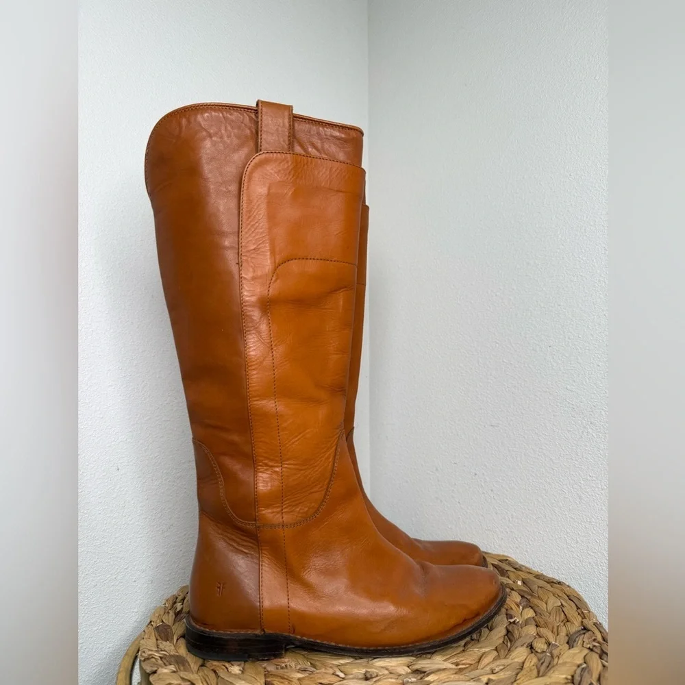 Frye Tall Boot Paige Cognac Camel Leather Riding Boots sz 6.5