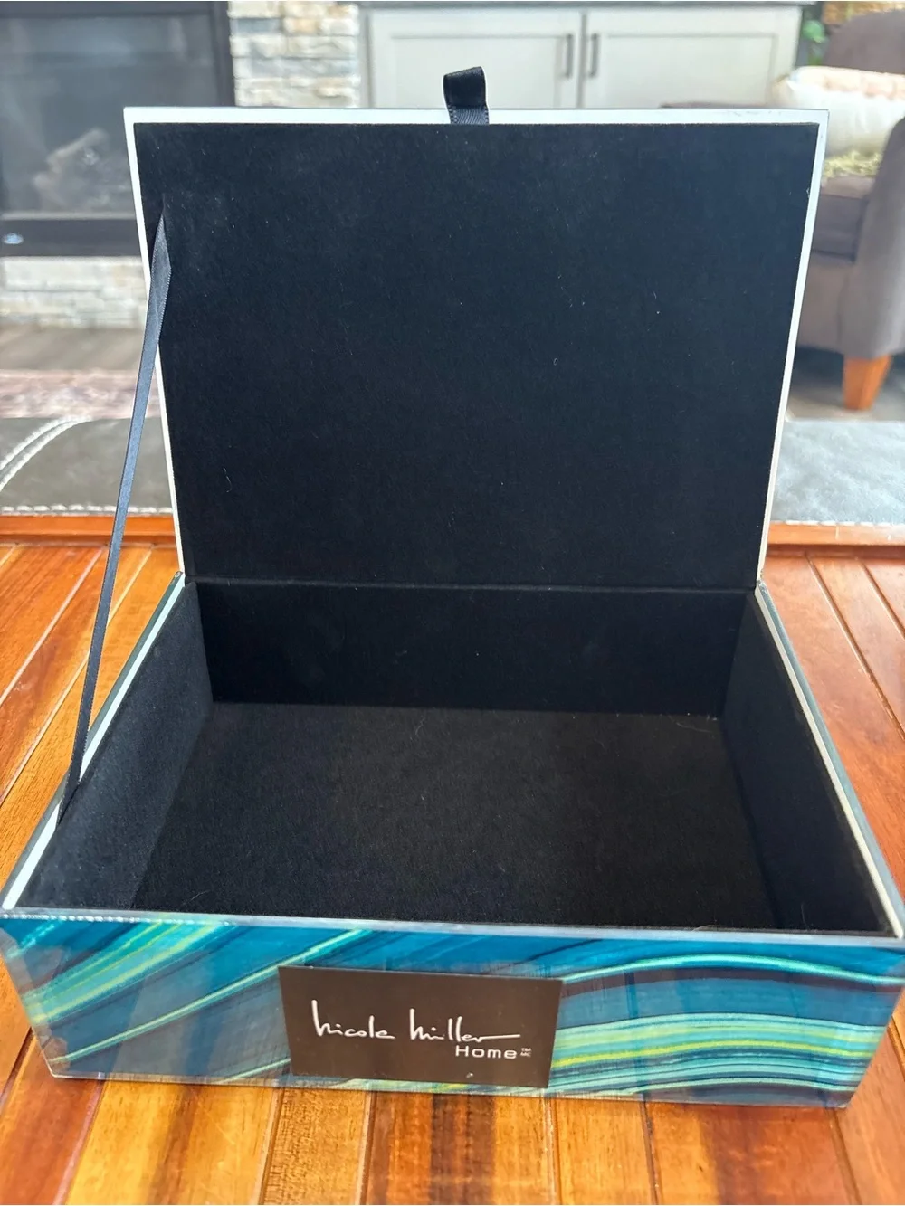 Nicole Miller Home Teal Blue Large Designer Jewelry / Vanity Box