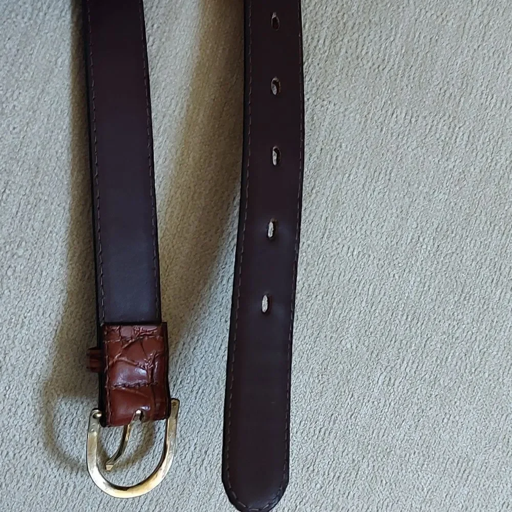 Gator Cowhide Brown Leather Belt Gold Buckle Size 32