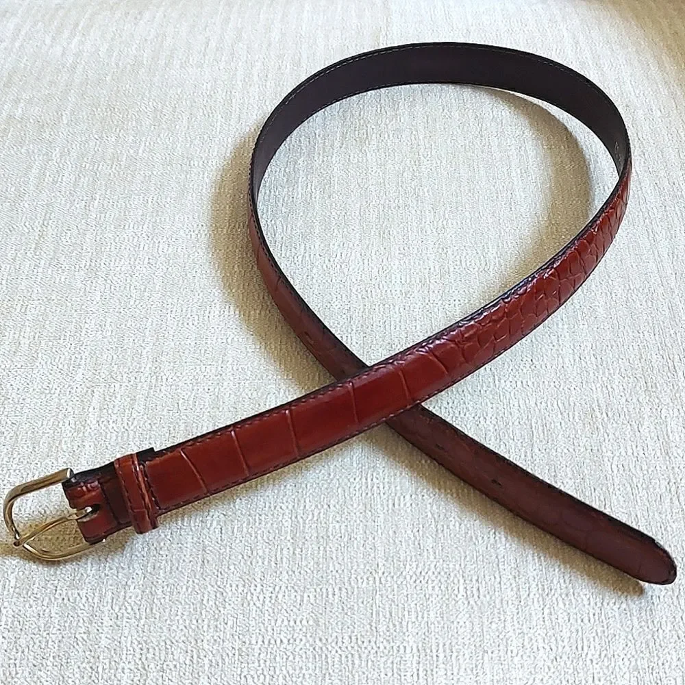 Gator Cowhide Brown Leather Belt Gold Buckle Size 32