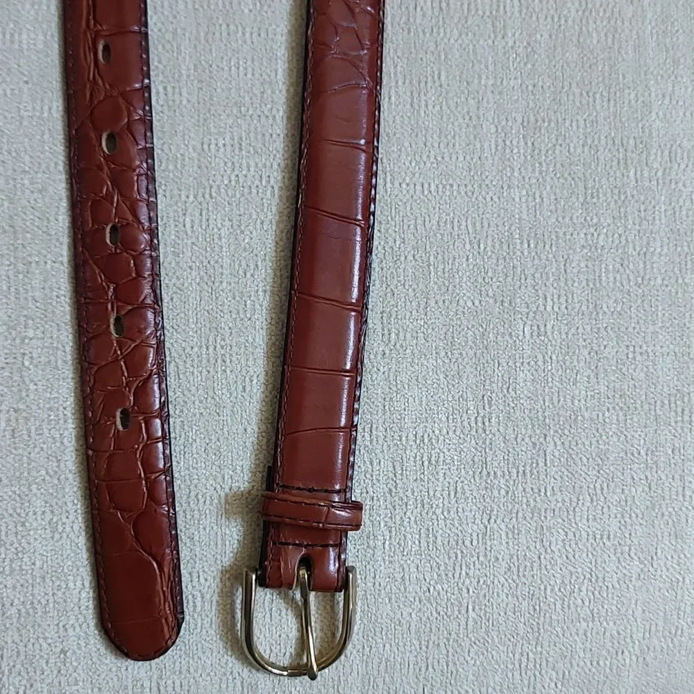 Gator Cowhide Brown Leather Belt Gold Buckle Size 32