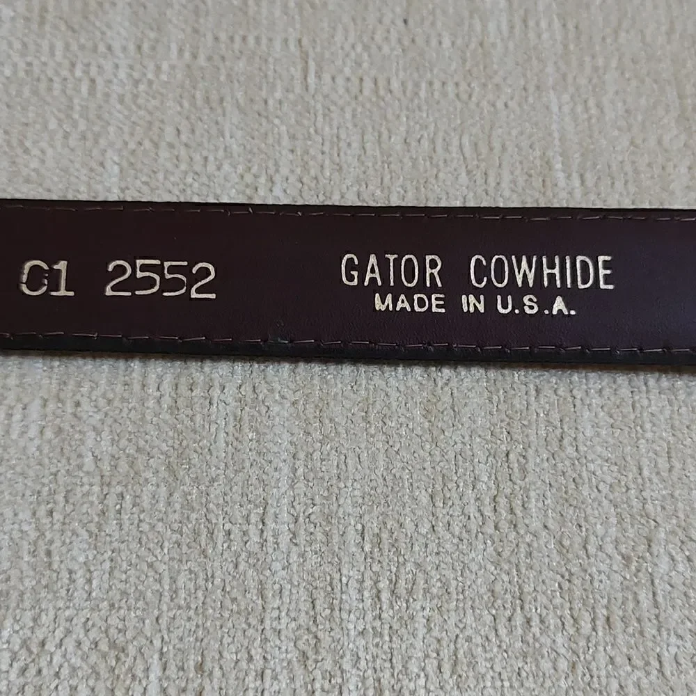 Gator Cowhide Brown Leather Belt Gold Buckle Size 32