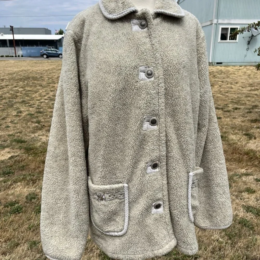 Vintage Y2K New York Sherpa Fleece Jacket Coat Alpine Embroidered Western Winter