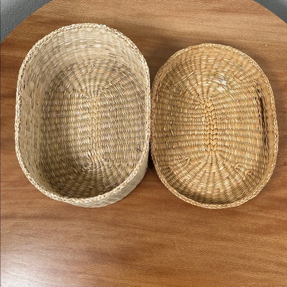 Set of 4 Vintage Grass Nesting Baskets with Lids