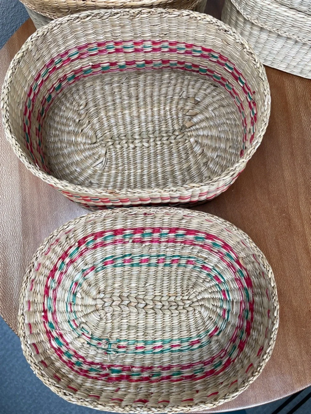 Set of 4 Vintage Grass Nesting Baskets with Lids