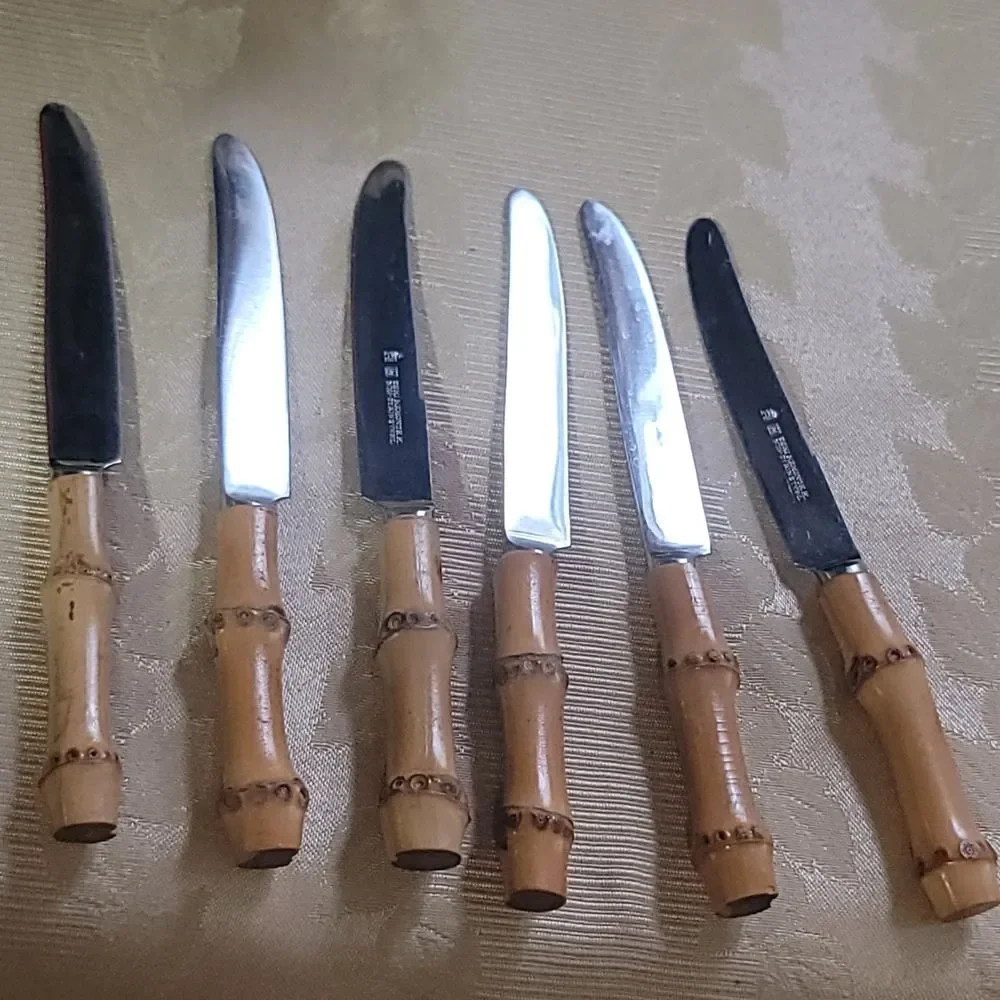 Seki Hamono KK Bamboo Handle Knives Set of 6 Cocktail/Appetizer New, old stock
