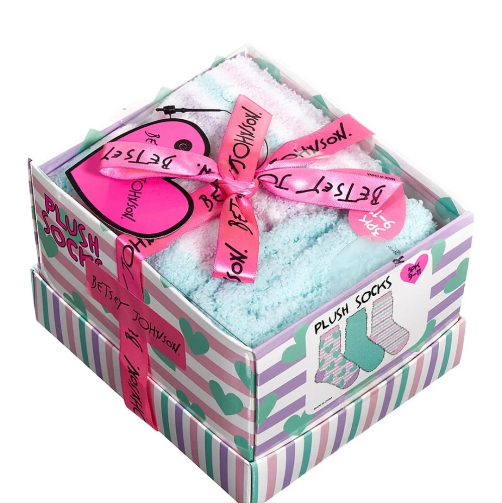 Betsey Johnson Women's Pink & Blue Striped 3-Pair Cozy Socks Gift Box Set