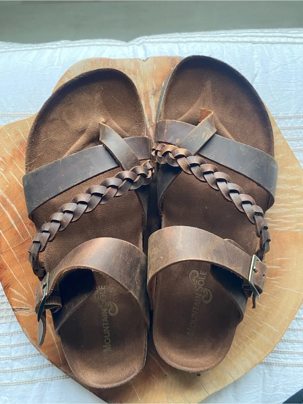 Mountain Sole Brown Braided Leather Slide Sandals - Women