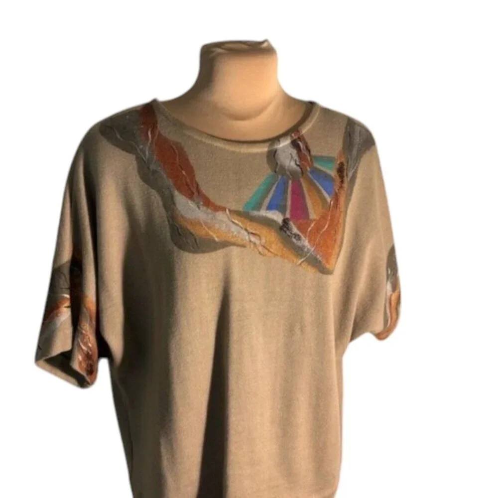 Valerie Lynn Hand Painted Art Top Size M Abstract Wearable Art Knit Shirt