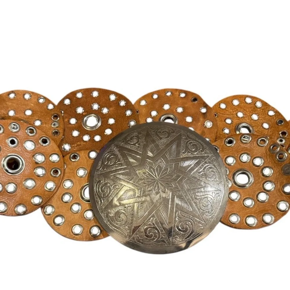 Brown and Silver Statement Belt Concho Western