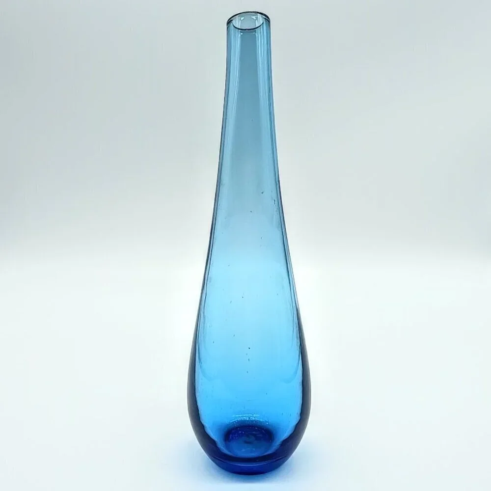 Handblown Ikea Blue Bent Neck Teardrop Glass Vase