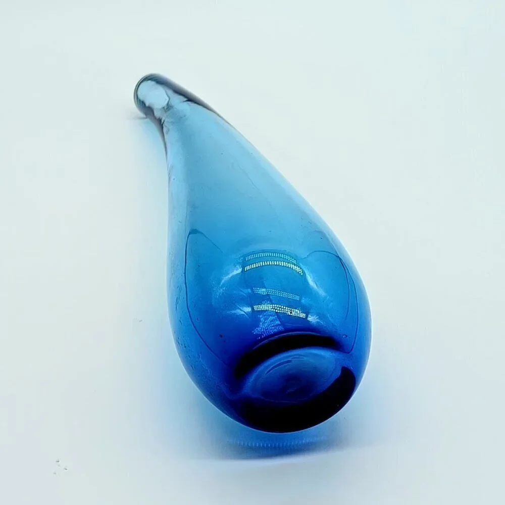 Handblown Ikea Blue Bent Neck Teardrop Glass Vase