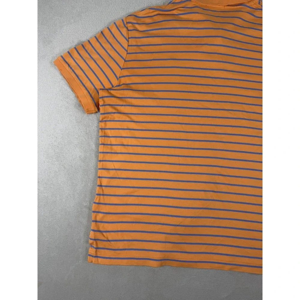 Polo Ralph Lauren Classic Fit Polo Shirt Men's L Orange Blue Stripe Tonal Pony