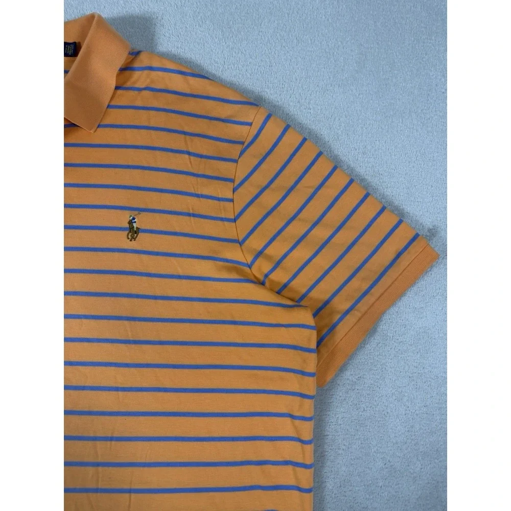 Polo Ralph Lauren Classic Fit Polo Shirt Men's L Orange Blue Stripe Tonal Pony