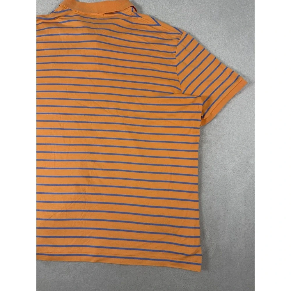 Polo Ralph Lauren Classic Fit Polo Shirt Men's L Orange Blue Stripe Tonal Pony