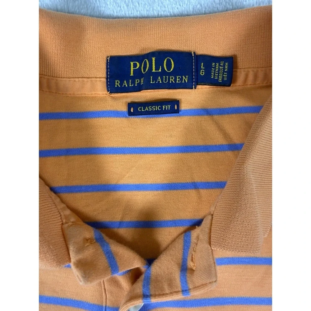 Polo Ralph Lauren Classic Fit Polo Shirt Men's L Orange Blue Stripe Tonal Pony