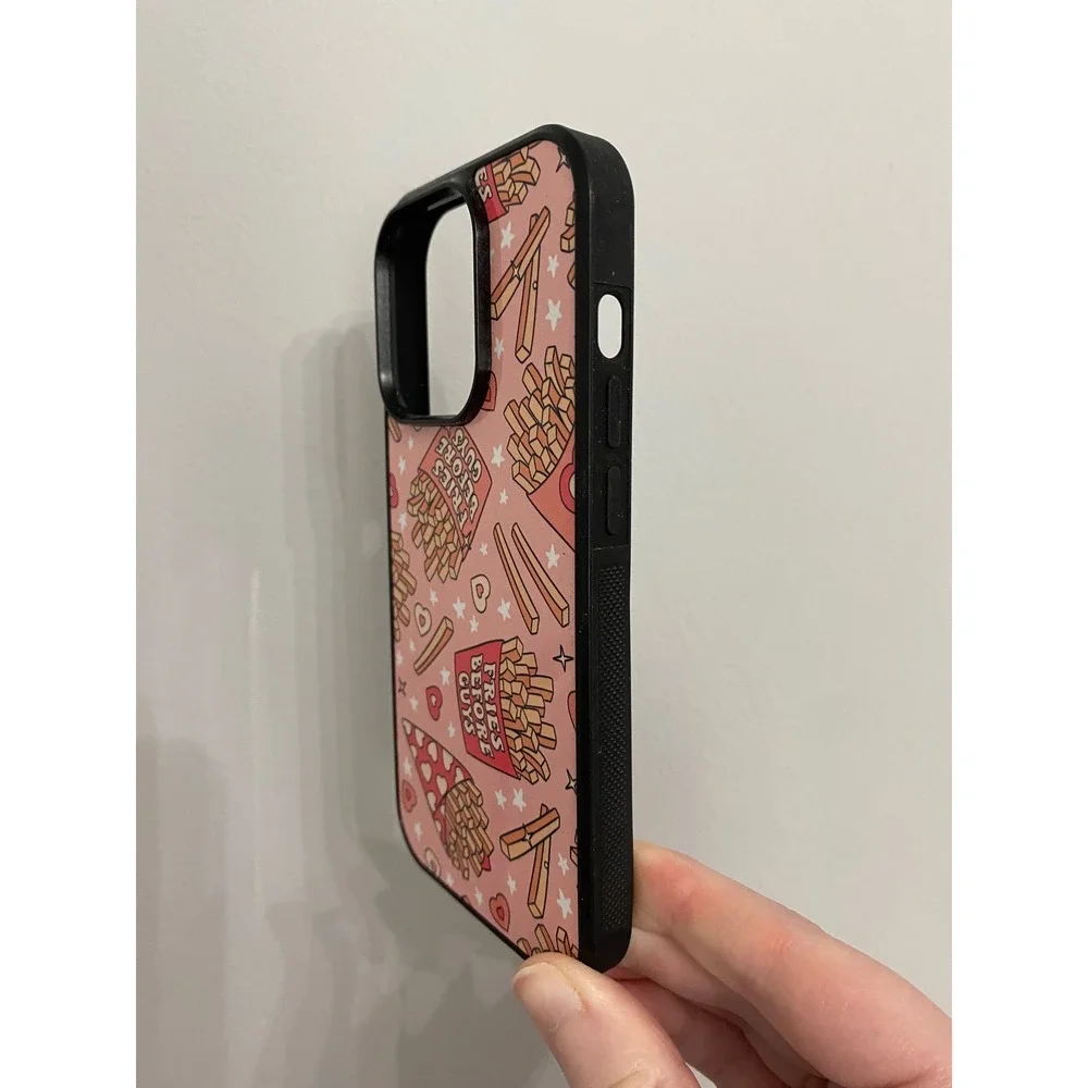 iPhone 14 Pro Case Unisex OS Pink Fries Before Guys Graphic Heart Print Bumper