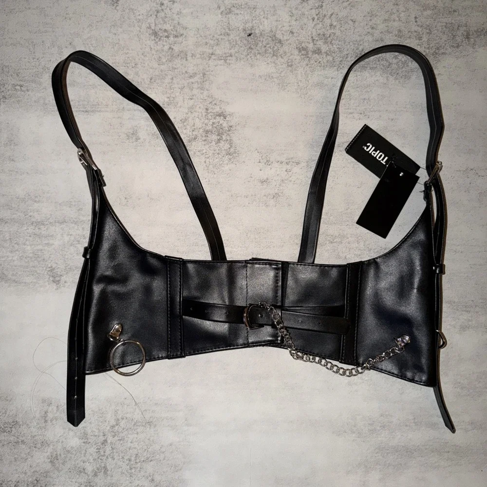 NEW Hot Topic Women's Under Bust Harness Corset Black Size S Faux Leather
