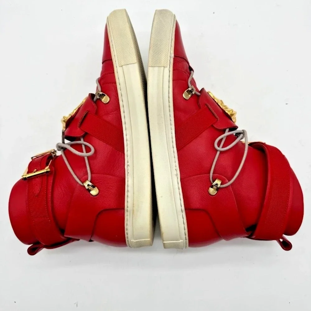 Versace Medusa Red High Top Sneakers IT 39 US 8 Leather Gold Buckle Luxury