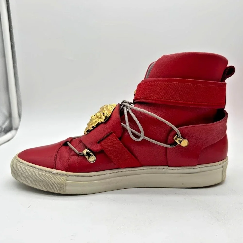 Versace Medusa Red High Top Sneakers IT 39 US 8 Leather Gold Buckle Luxury