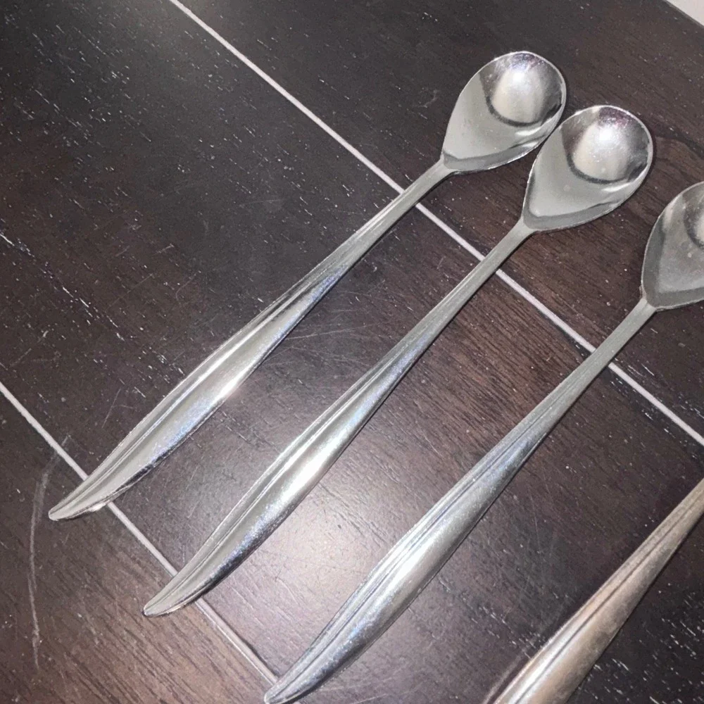 Sculptured Leaf Japan | Stainless Iced Tea Spoons | Set of 4‎ Vintage | MCM