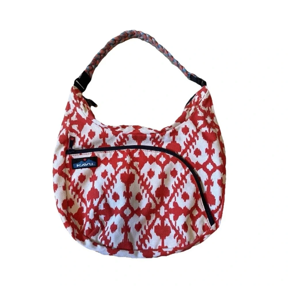 KAVU Hobo Shoulder Bag Purse Handbag Red & White Braided‎ Shoulder Strap