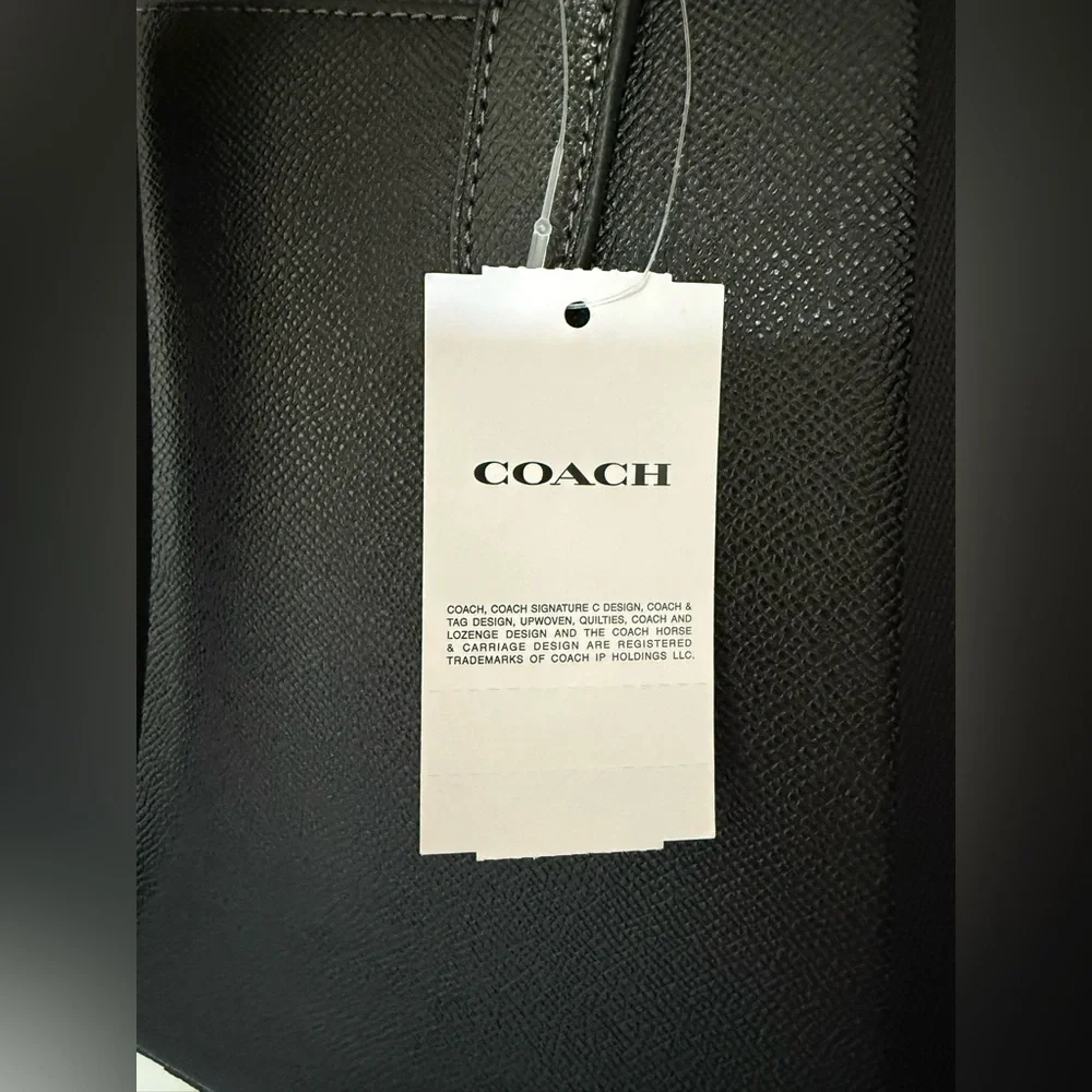 Unisex Coach black Leather Laptop Bag with Detachable Strap