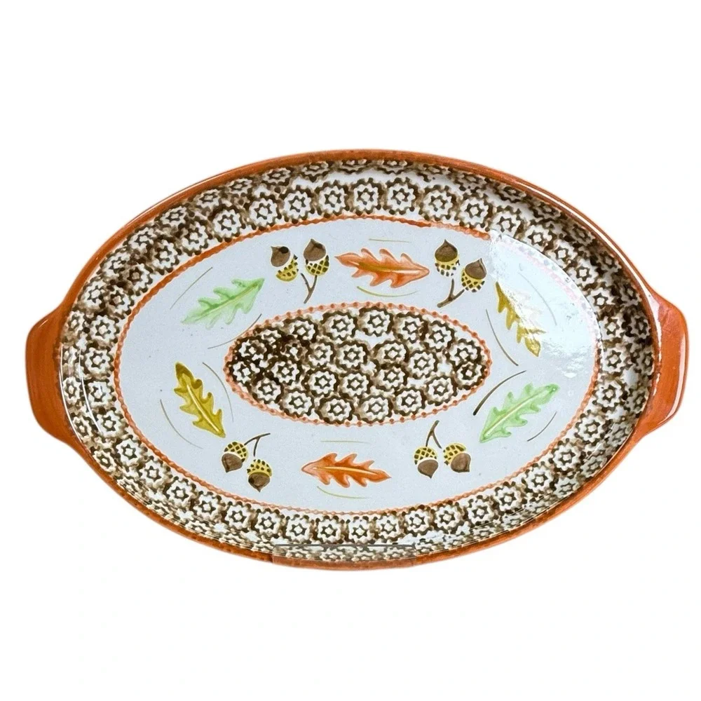 Temptations Old World Orange Acorn & Leaves Thanksgiving 13x9