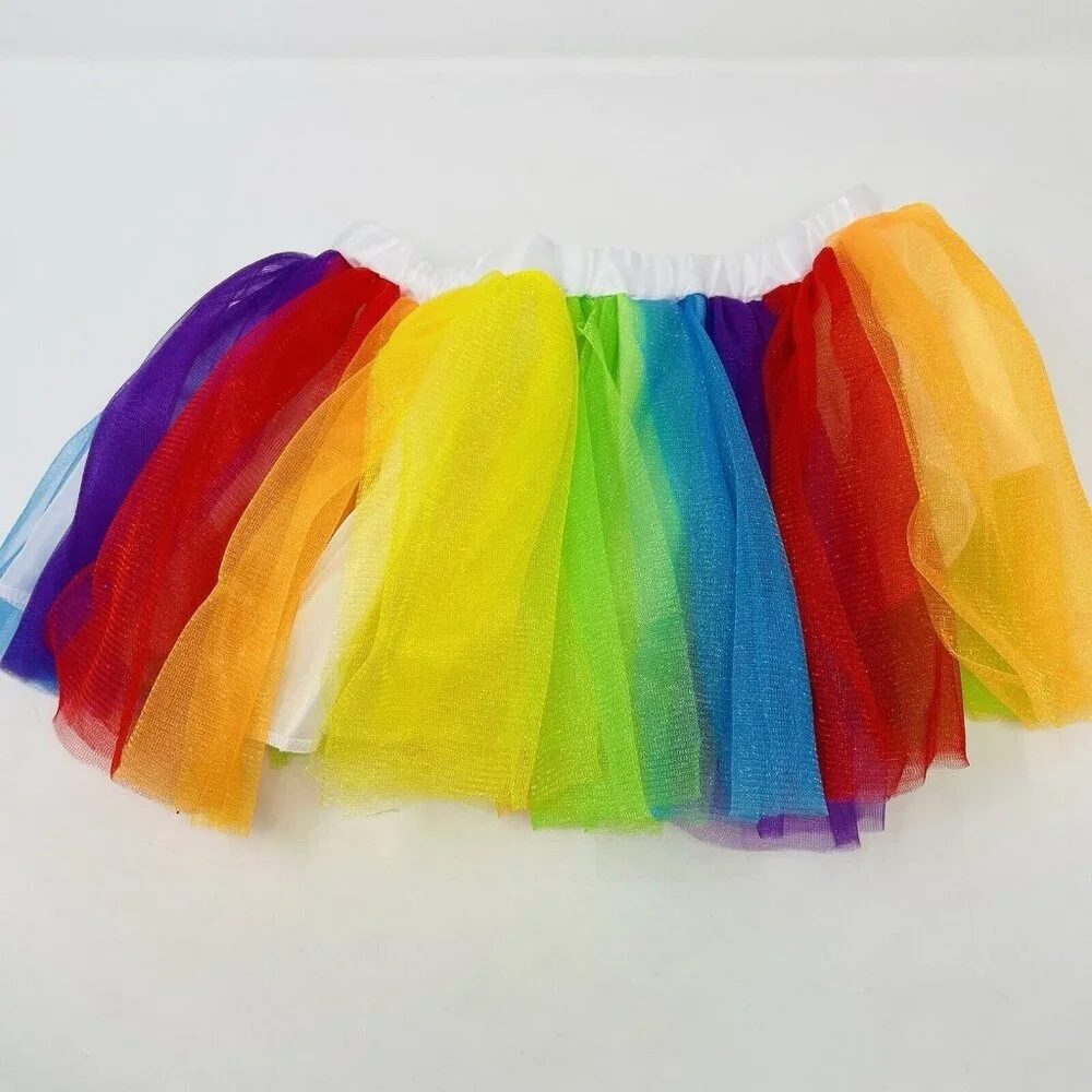 Youth Child Size S/M Mesh‎ Tutu Skirt in Rainbow For Play Pretend Halloween 449