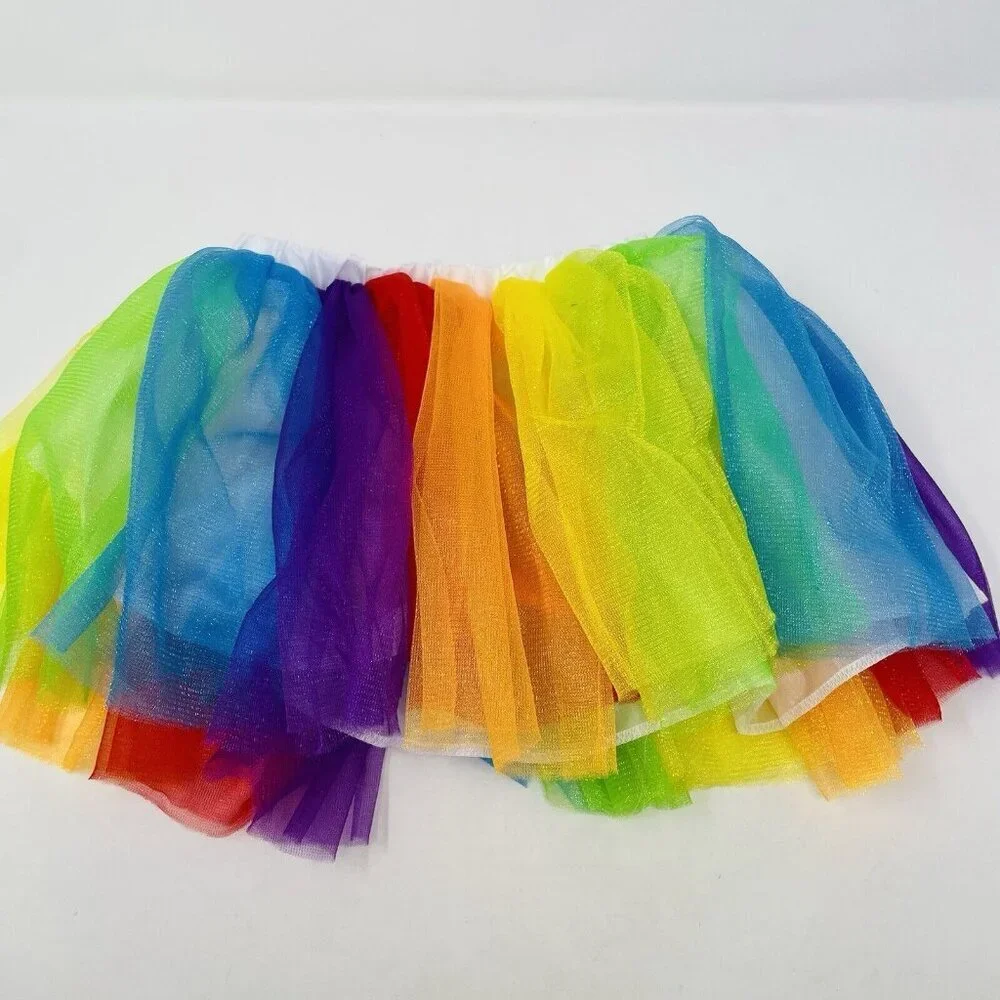 Youth Child Size S/M Mesh‎ Tutu Skirt in Rainbow For Play Pretend Halloween 449