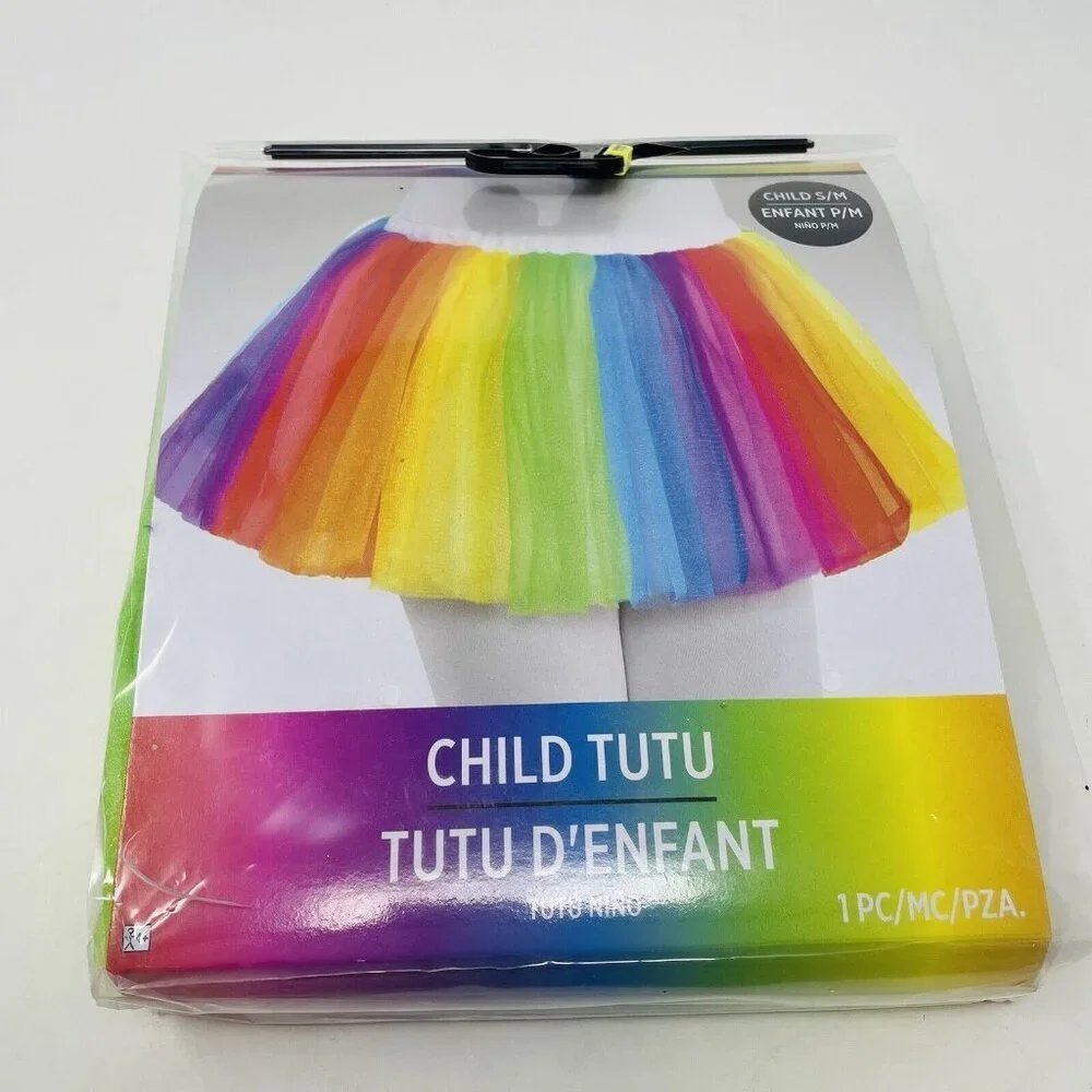 Youth Child Size S/M Mesh‎ Tutu Skirt in Rainbow For Play Pretend Halloween 449