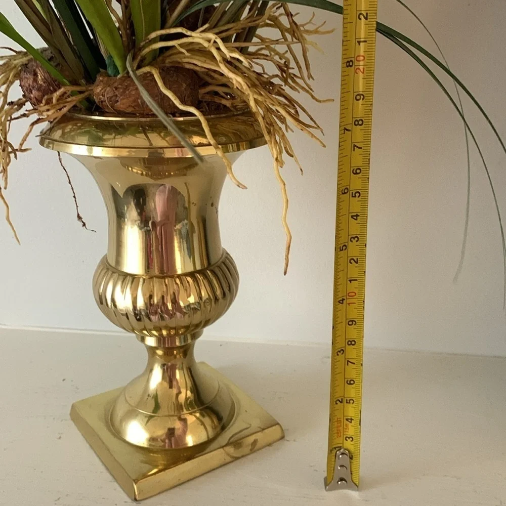 Brass pedestal‎ vase calla Lilly arrangements dry and faux greenery home decor