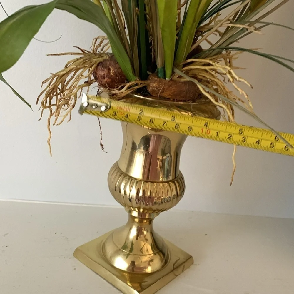 Brass pedestal‎ vase calla Lilly arrangements dry and faux greenery home decor