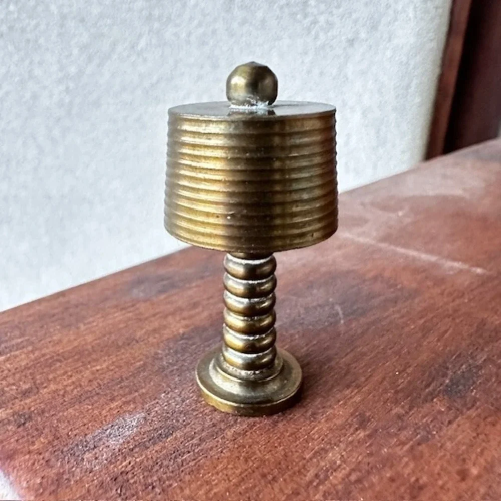 Miniature Doll House Antique‎ Brass MCM Ribbed Lamp 1.5 Heavy