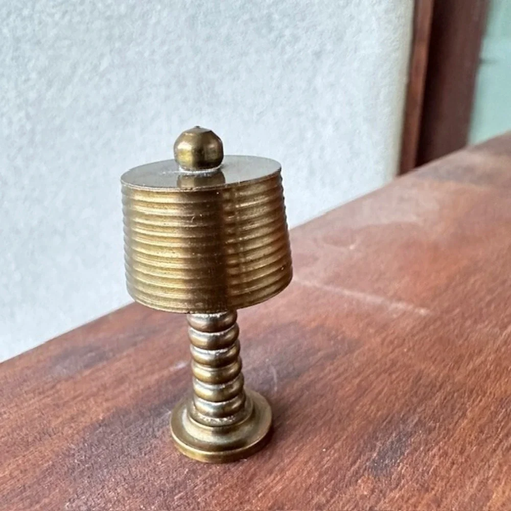 Miniature Doll House Antique‎ Brass MCM Ribbed Lamp 1.5 Heavy