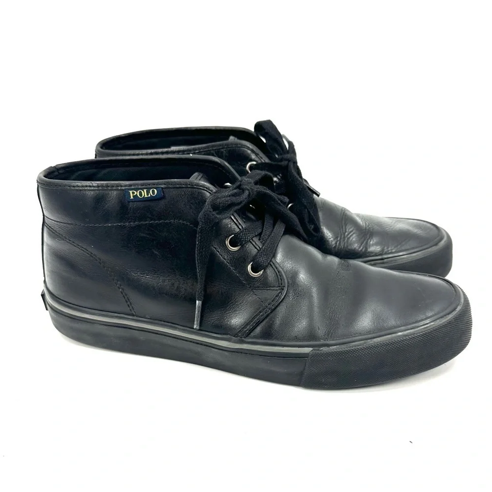 Polo Ralph Lauren Maykn Oil Leather Chukka Boots Mens 9 Black Shoes Preppy