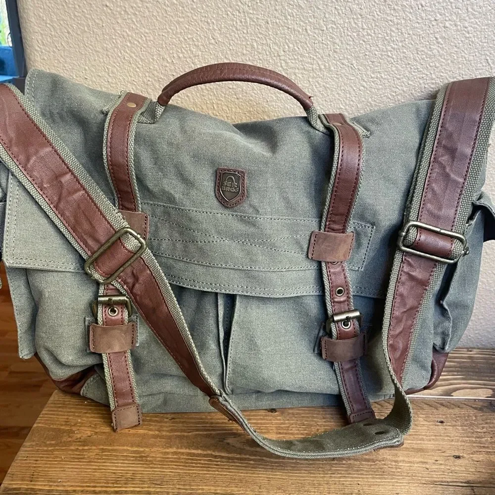 serbags Canvas Messenger Green and Brown Substantial Bag