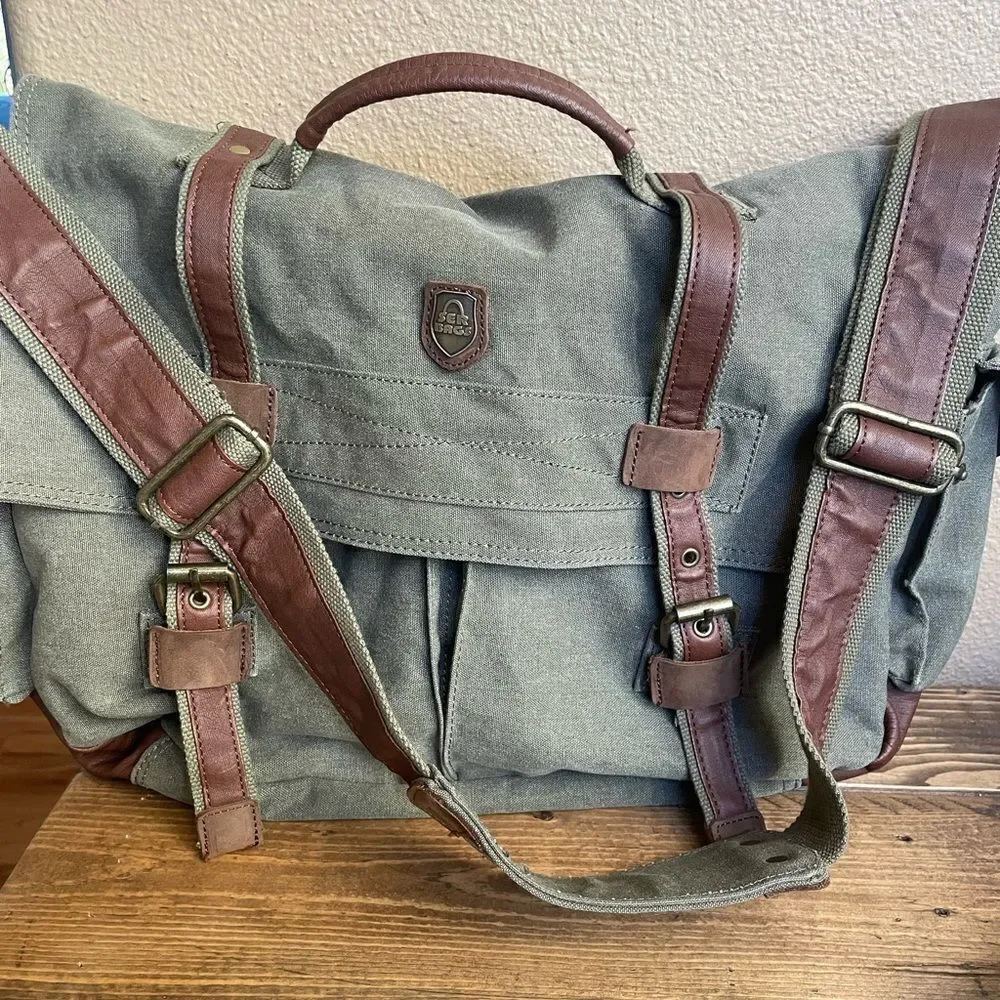 serbags Canvas Messenger Green and Brown Substantial Bag