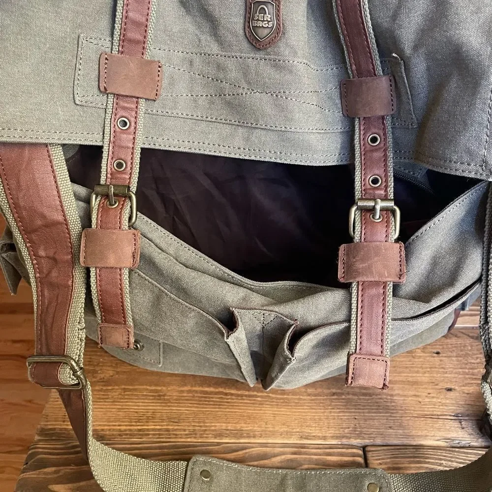 serbags Canvas Messenger Green and Brown Substantial Bag