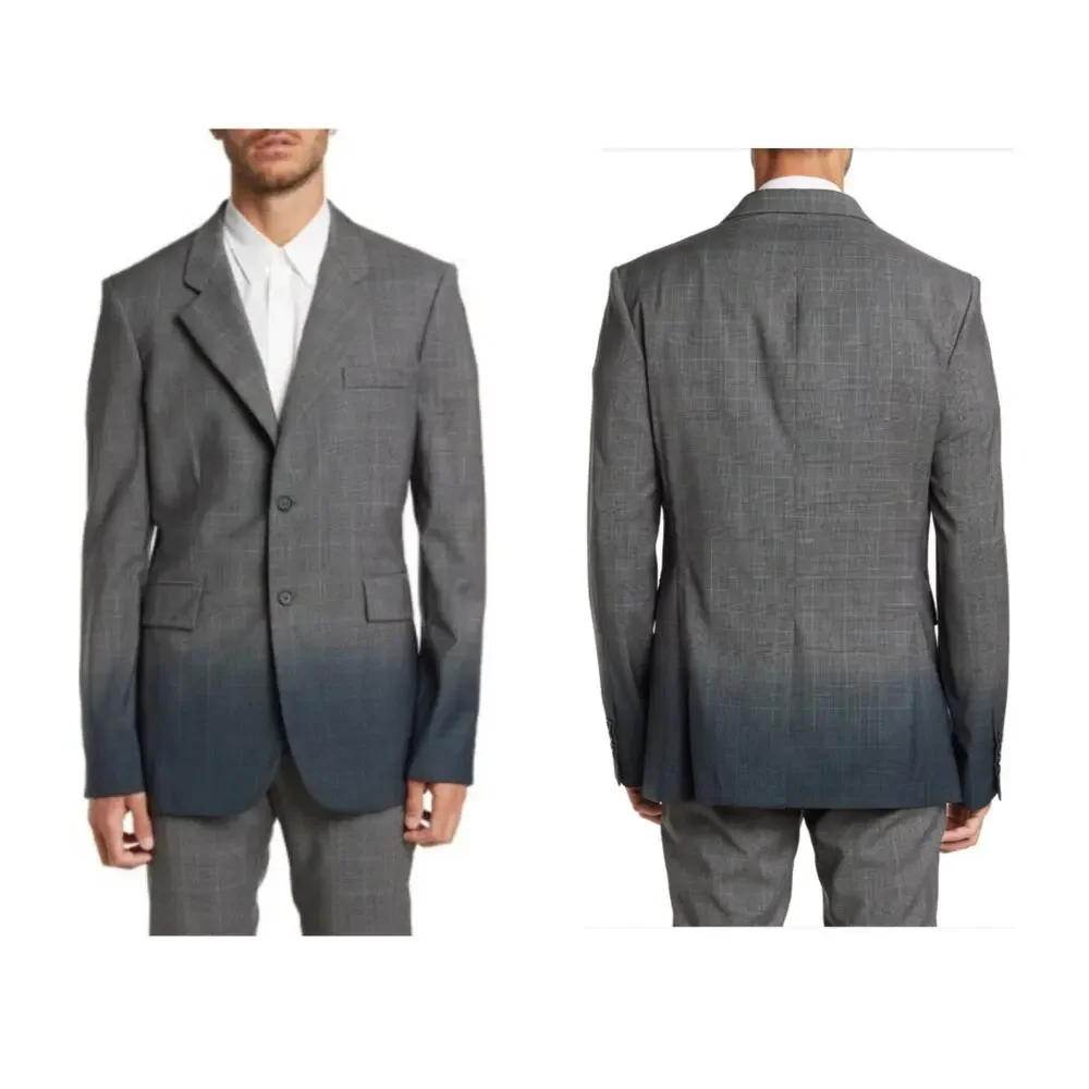 NEW Stella McCartney Bruno Wool Two Button Plaid Blazer Gray Blue Size 50/40R