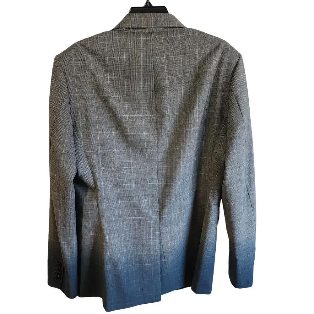 NEW Stella McCartney Bruno Wool Two Button Plaid Blazer Gray Blue Size 50/40R