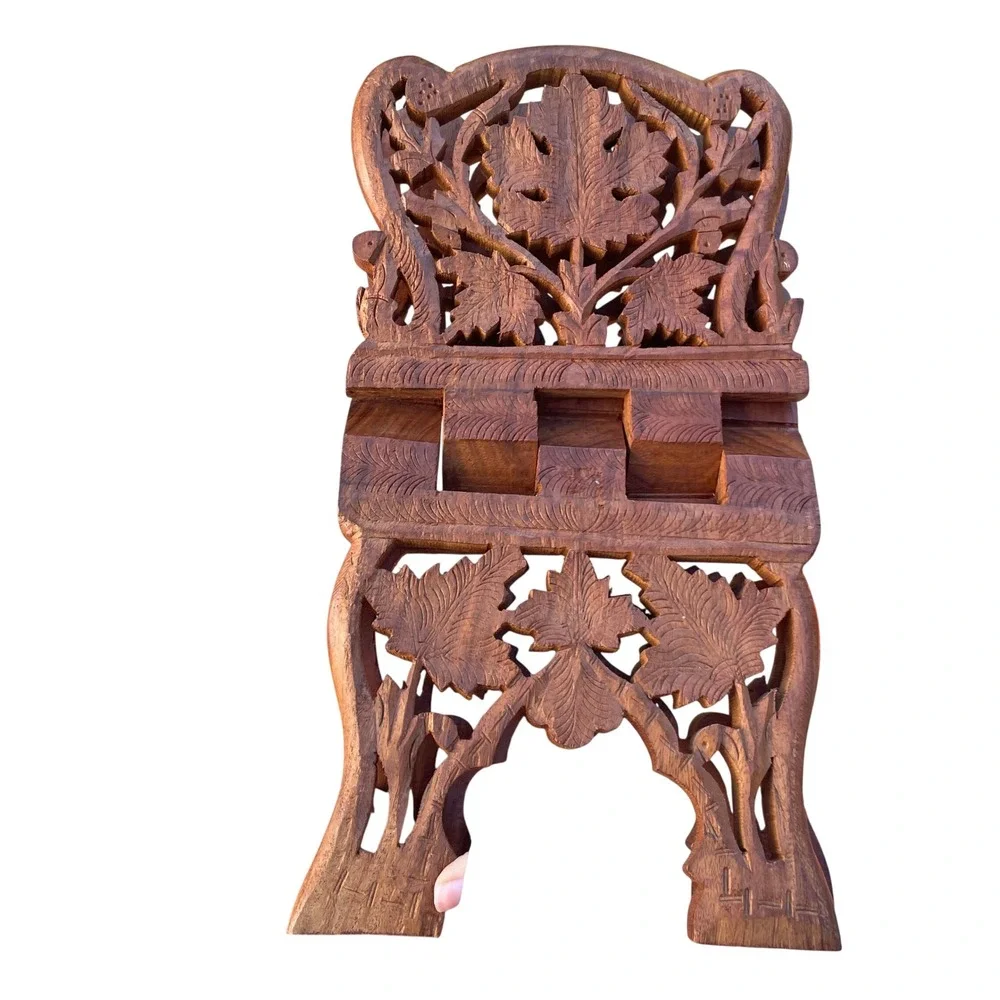 Vintage Wooden Folding Book Stand Quran‎ Holder Display Shelf Floral Cookbook