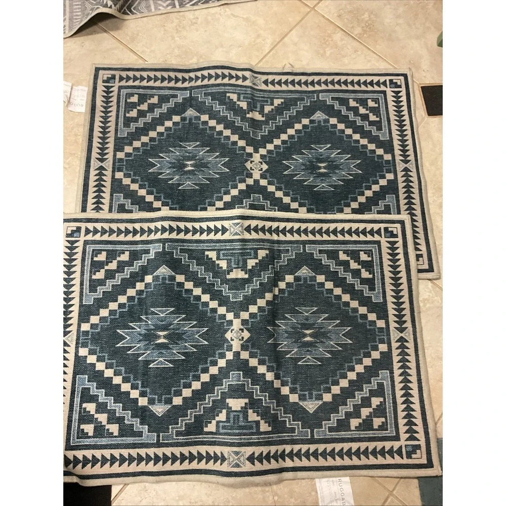 Lot of 3 Ruggables 2 door mats 3 x 2 Blue Grey 3 x 5 southwestern Pads included